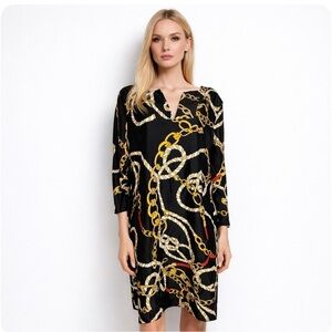 Jude Connally Jude Cloth Black 3/4 Sleeve dress equestrian Chain Print Sz Medium